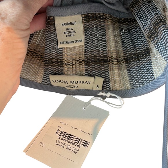 Lorna Murray Taroko Vienna Hat Grey Beige Check Natural Fibre Sun Hat Small NEW - Picture 5 of 8